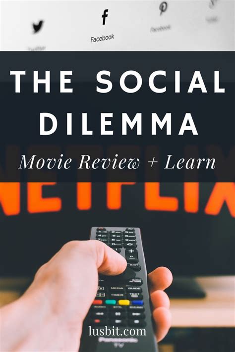 Netflix on a TV screen with remote held in front. "The Social Dilemma" "Movie Review + Learn" as ...