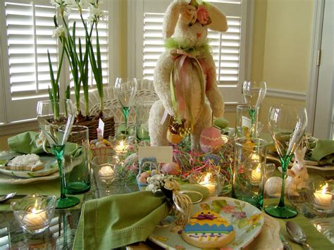 Easter Table Setting Tablescape with Bunny Centerpiece