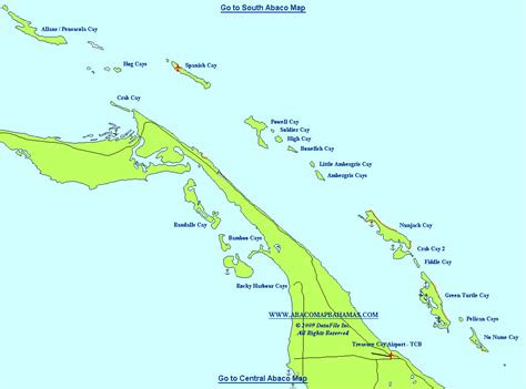 North Abaco Map, Bahamas - Spanish Cay, Nunjack and Green Turtle Cay