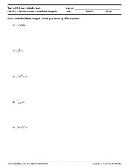 Worksheet: Basic Integration - Antiderivatives and Indefinite Integrals | Calculus Printable