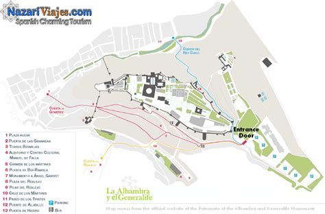 Map and plan of the Alhambra and the Generalife Gardens of Granada ...