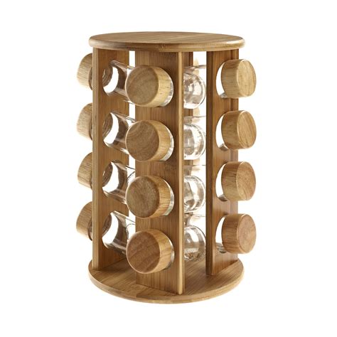 Wooden Rotating Revolving Bamboo Spice Rack Glass Jars Gift for Kitchen Him Her | eBay