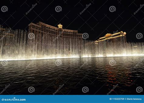 Bellagio Hotel and Casino, Bellagio, Water, Fountain, Landmark, Night Editorial Stock Image ...