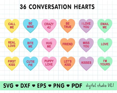 Conversation hearts svg cricut Conversation hearts svg laser | Etsy