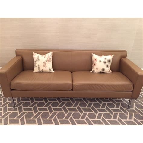 Design Within Reach Theatre Sofa Camel Leather | Chairish