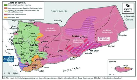 This map shows the political and territorial divisions in Yemen as of ...