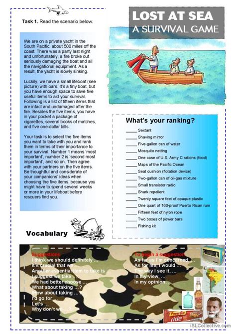 Lost at Sea - A Survival Game genera…: English ESL worksheets pdf & doc