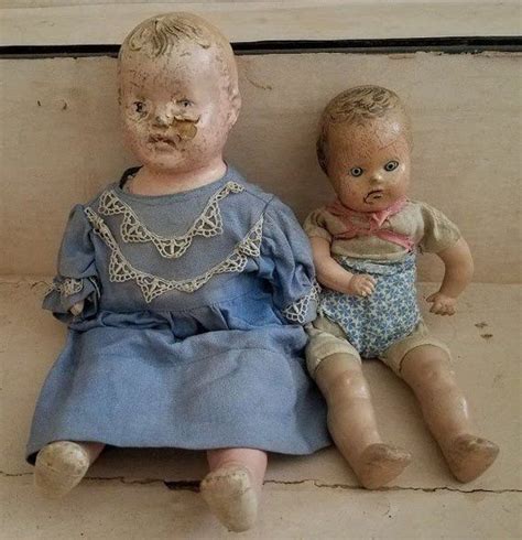 Pair of VERY Old CREEPY Composition and Cloth Dolls Just in Time for ...