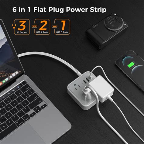 Home Flat Plug Power Strip 5 FT Extension Cord Flat Plug With 3 Outlet