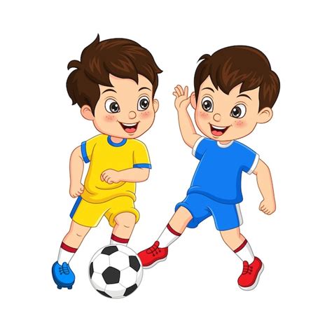 Premium Vector | Vector illustration of cartoon kids playing soccer ball