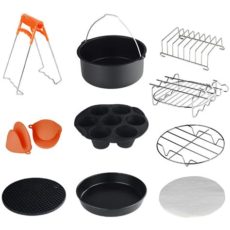 GoWISE USA Premium 10 Piece Accessory Kit for 5.0 7.0 Quarts Electric Air Fryer, XL, Universal ...