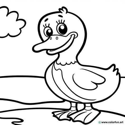 Coloriage d'un canard en version cartoon à Télécharger ou à Imprimer gratuitement