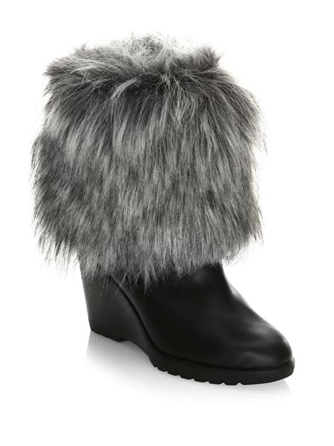 Lyst - Sorel Leather Boots With Faux Fur in Black