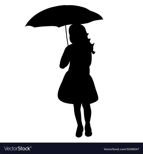 Black silhouette a little girl with an umbrella Vector Image