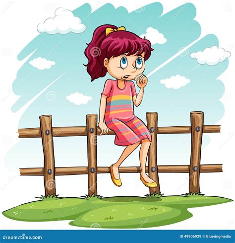 A Girl Sitting On The Fence Cartoon Vector | CartoonDealer.com #50510195