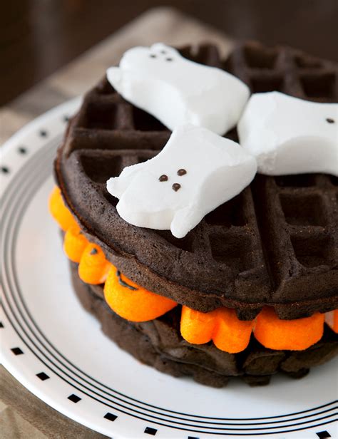 Dark Chocolate Marshmallow Halloween Waffles - Brownie Bites Blog