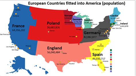 European Countries Population Fitted into America [1360x765] : r/MapPorn