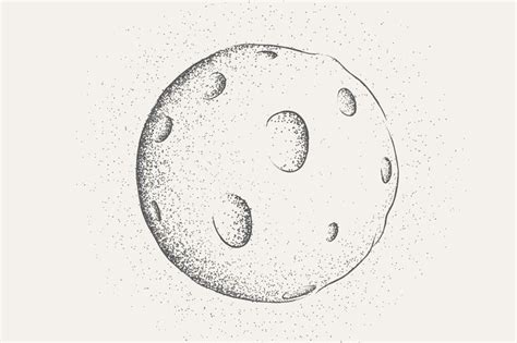 a drawing of the moon in black and white with some small dots on it's ...