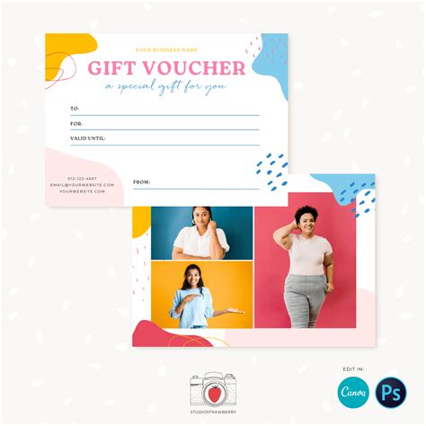 Colorful gift certificate template for Canva & Photoshop – Strawberry Kit