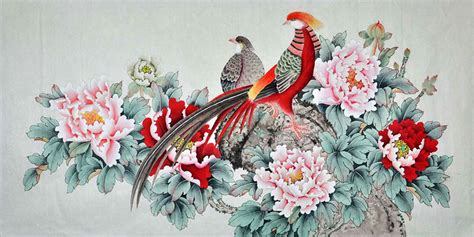 Chinese Pheasant Painting nx21170017, 67cm x 134cm(26〃 x 53〃)