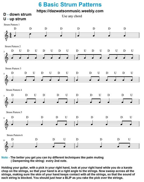 Strum Patterns For Beginners And PDF And Video Tutorial | Guitar songs ...