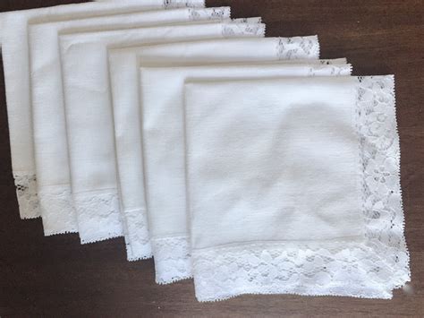 Linen Lace Napkins Set of 6, White Dinner Napkins 16 Inch, Cottage ...