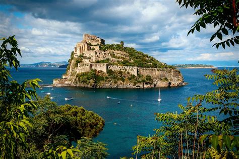 Home decoration Italy island of Ischia Aragonese castle sea summer landscape Silk Fabric Poster ...