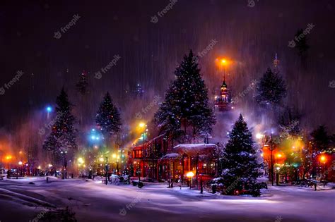 Premium Photo | Snowy christmas night in abstract small american town neural network generated ...