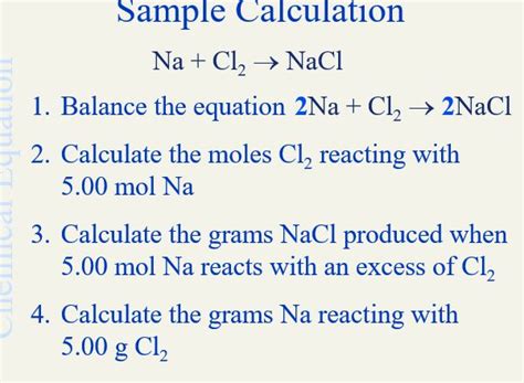 Solved Sample Calculation Na + Cl2 → NaCl 1. Balance the | Chegg.com