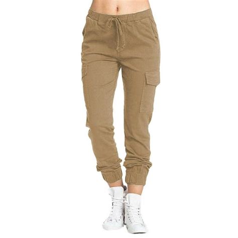 Dtydtpe cargo pants Ladies Multi Pocket Cargo Casual Pants Elastic Waist Corset Rope Pants cargo ...