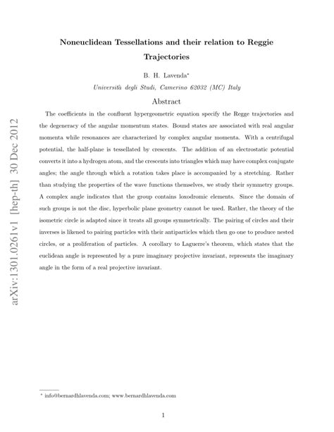 (PDF) Noneuclidean Tessellations and Their Relation to Regge Trajectories