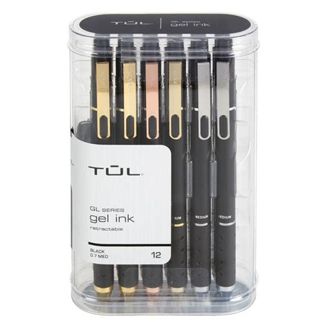 TUL Retractable Gel Pens, Medium Point, 0.7 mm, Black Barrel, Black Ink, Pack Of 12 Pens ...