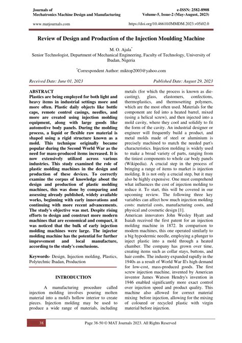 (PDF) Review of Design and Production of the Injection Moulding Machine