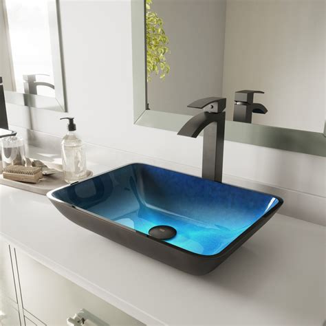 Shop VIGO Turquoise Water Glass Vessel Rectangular Bathroom Sink at Lowes.com