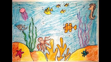 Easy draw an underwater scene for kids | Water Animals | Minalcrafts ...