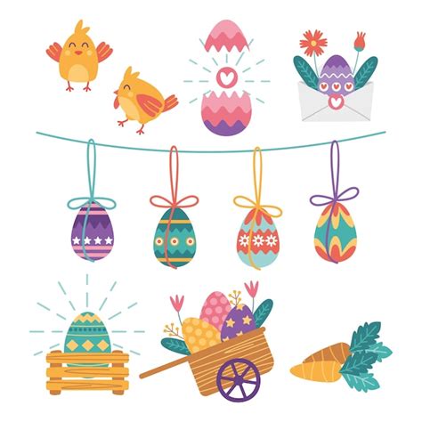 Free Vector | Flat easter cliparts collection