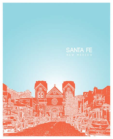 Mykeco - Santa Fe, New Mexico Skyline Art Poster - View in Your Room ...