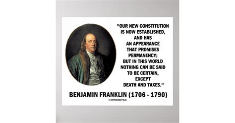 Benjamin Franklin Death Taxes Quote Poster | Zazzle