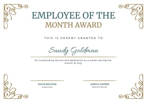 Printable Employee Of The Month Certificate