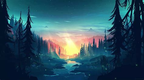 River Forest Sunset Live Wallpaper - WallpaperWaifu