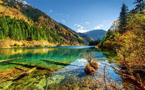 Download wallpapers Jiuzhaigou National Park, lake, Jiuzhai Valley, mountains, autumn, forest ...