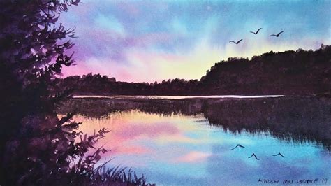 EASY Pond Sunset /using ONLY 3 Colors! Real-Time Watercolor Tutorial - YouTube | Watercolour ...