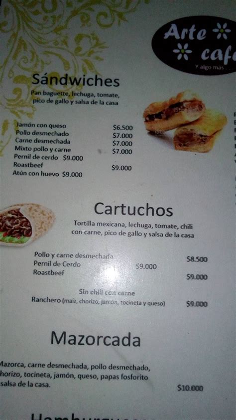 Menu at ARTE CAFE, Bogotá