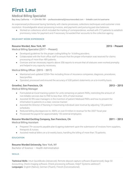 6 Medical Billing Resume Examples for 2025 | Resume Worded