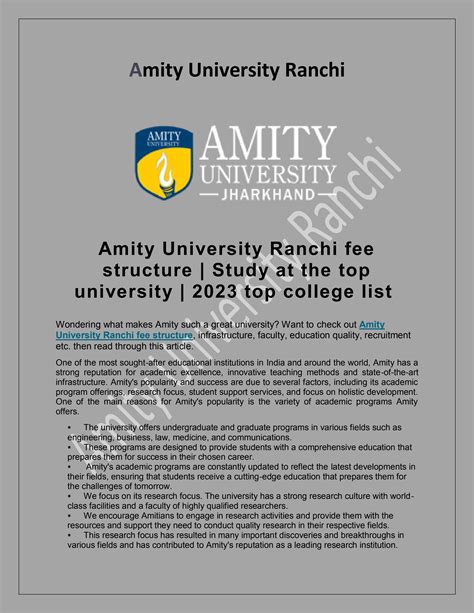 Amity University Ranchi Fee Structure | Top Universities to Study at in ...