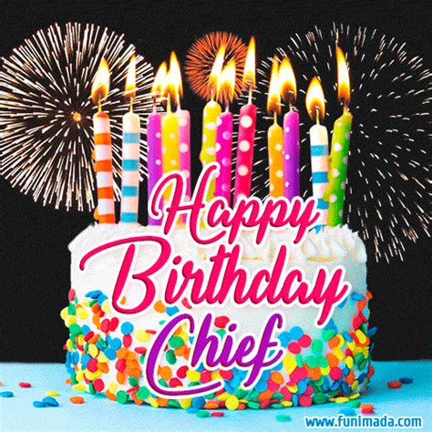 Amazing Animated GIF Image for Chief with Birthday Cake and Fireworks | Funimada.com