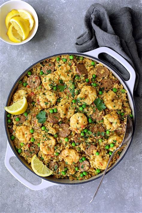 Paella-Style Brown Rice with Shrimp and Chorizo - From A Chef's Kitchen