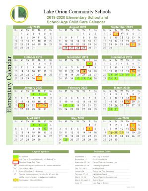 Fillable Online School Year Calendar Template - Lake Orion Community ... Fax Email Print - pdfFiller