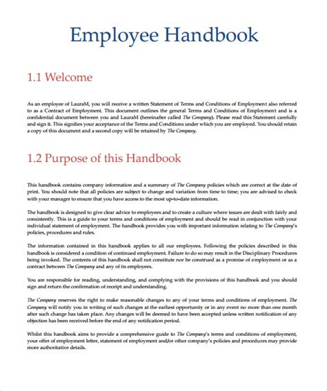 Employee Handbook Sample - 7+ Download Documents in PDF ,Word