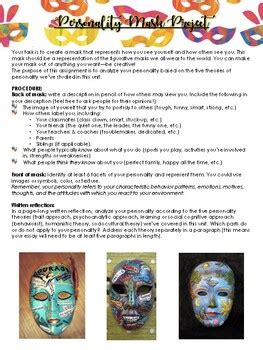 Personality Mask Project for Psychology by Literature Alive | TPT